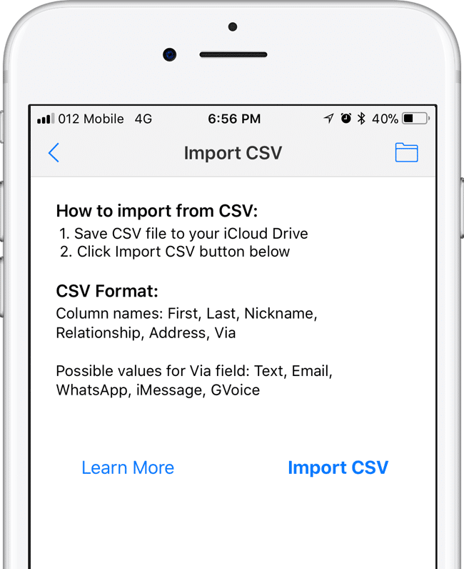 iphone import contacts from csv file